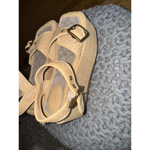 Coach Naomi Jacord Straw Platform Sandals 8 Women’s Vacation - Picture 5 of 9